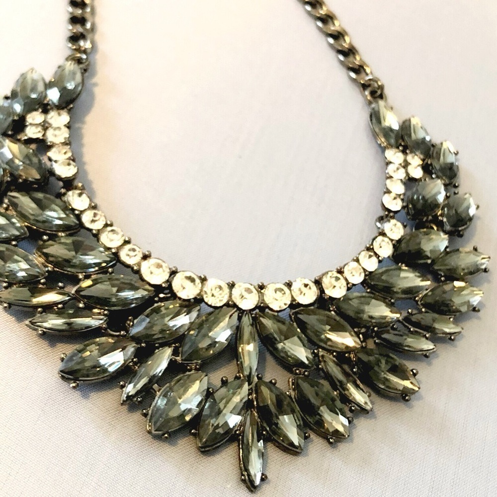 Vintage Style Crystal Choker Necklace l Gunmetal Chain Necklace 244